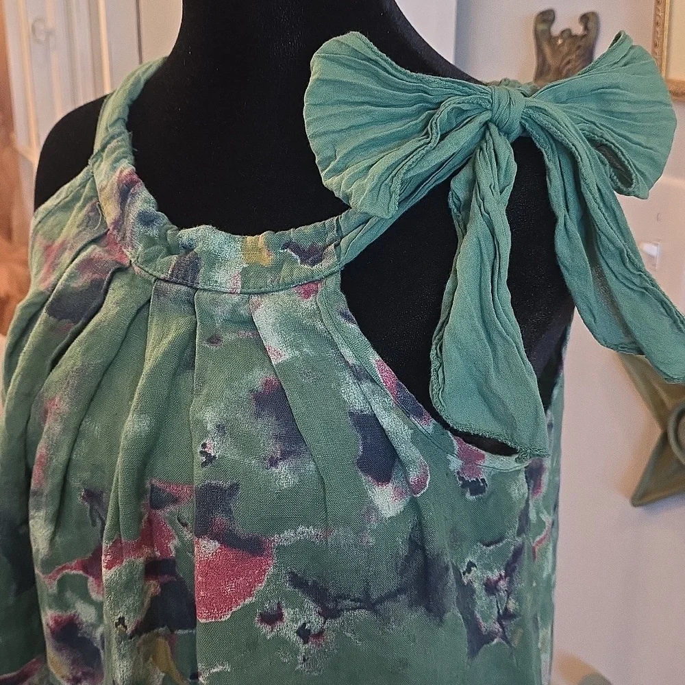 BELLAMBRA‎ Art To Wear Abstract Floral 100% Linen Halter-style Dress Size Small